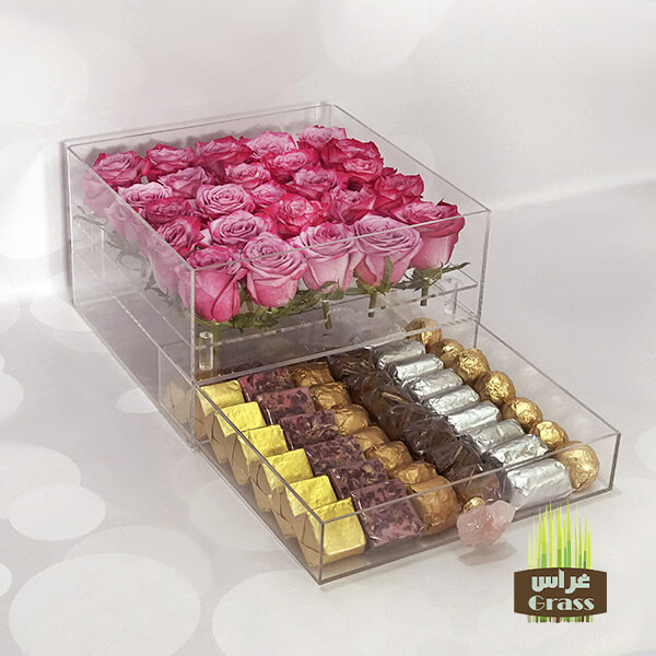 LU’CHOCO Chocolate Acrylic Box with Purple Roses LU’CHOCO Chocolate Acrylic Box with Purple Roses